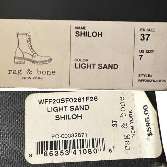 rag & bone $ 595 Shiloh Leather Suede Combat Boots Light Sand Women’s 7 EU 37 - Picture 9 of 13